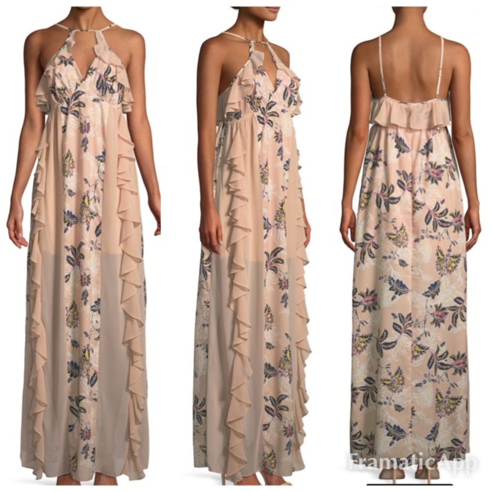 Jetset Diaries TJD Azalea pink floral ruffle maxi dress